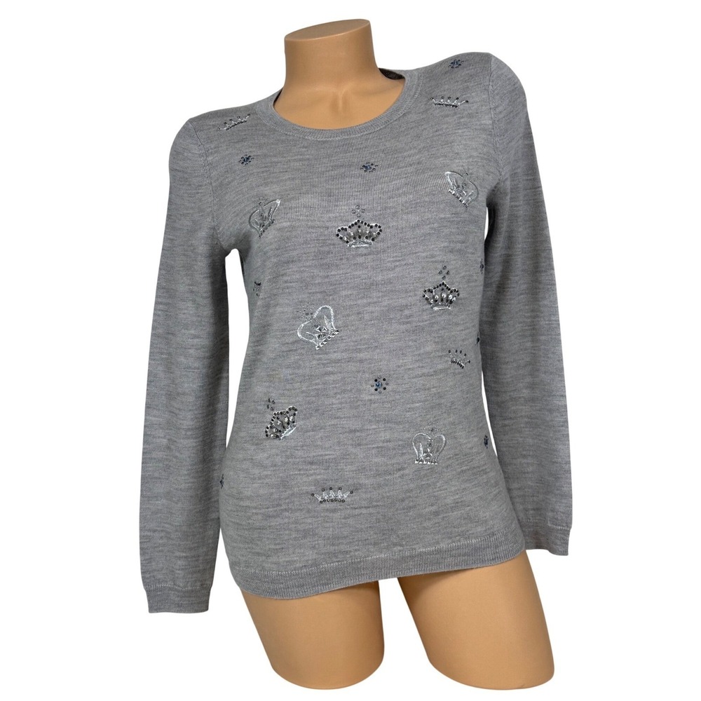 Talbots Women's Small Petite 100% Merino Wool Crown Embellished Sweater‎